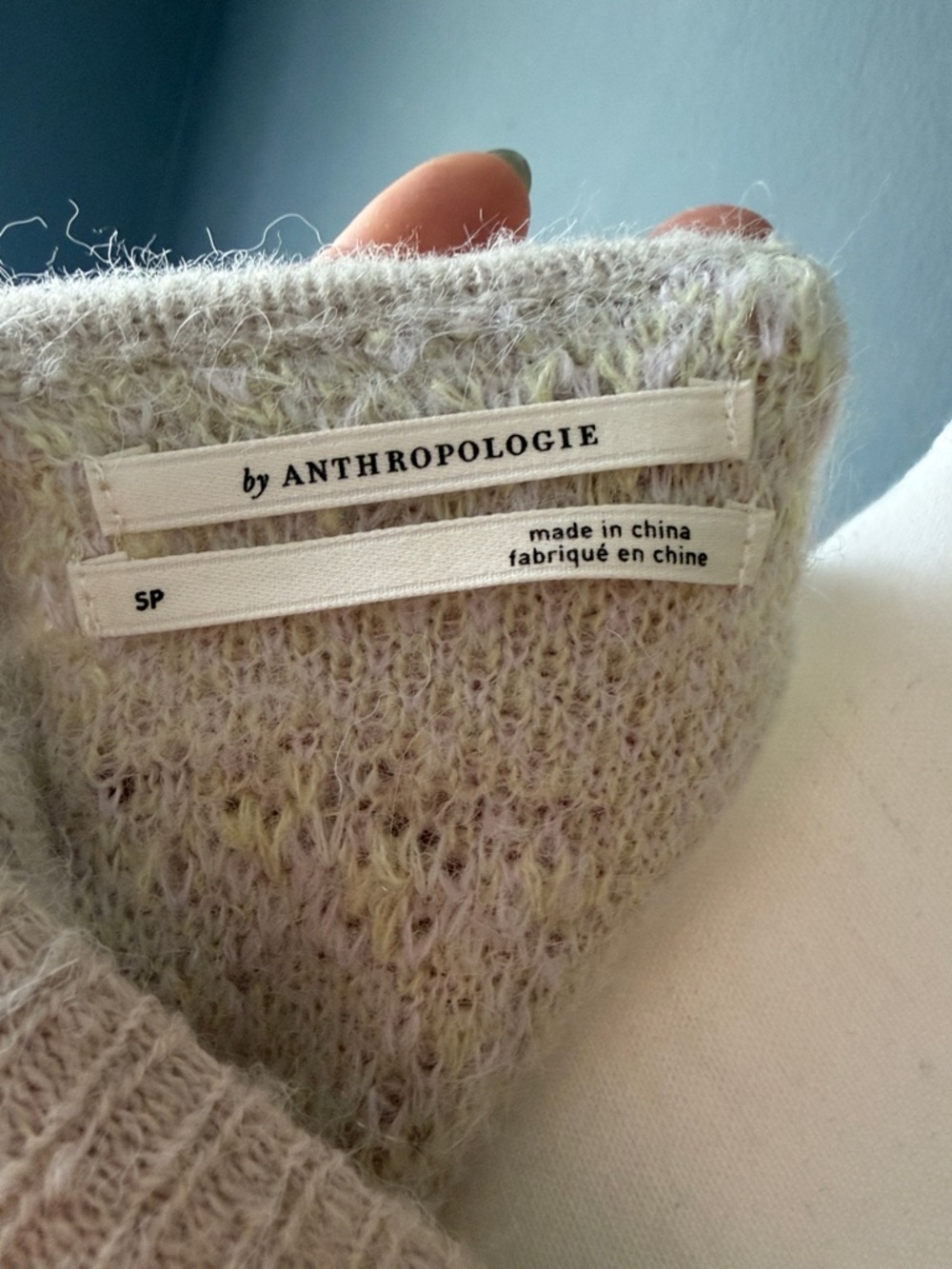 Anthropologie Beige V-Neck Sweater with Pastel Floral Accents - Picture 5 of 5